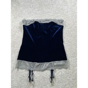 Escante Bustier Womens S/M Blue Velvet Lace Strapless WhimsiGoth Grunge Fairy
